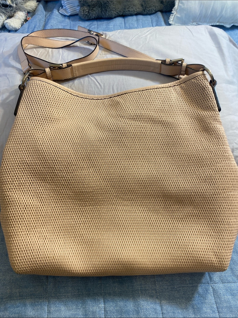Soft Pinkish Beige Diamond Perforated Leather Bag